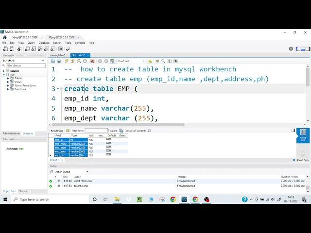 How to create table in MySQL Workbench 8.0.30