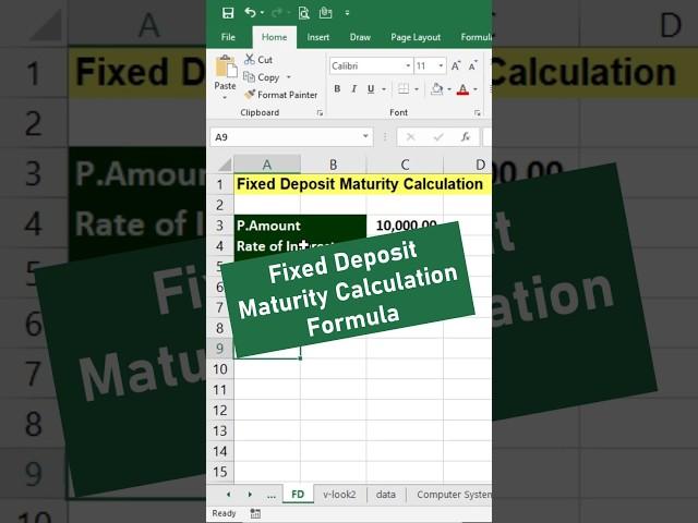 MS Excel: Fixed Deposit Maturity Calculation Formula  #excel