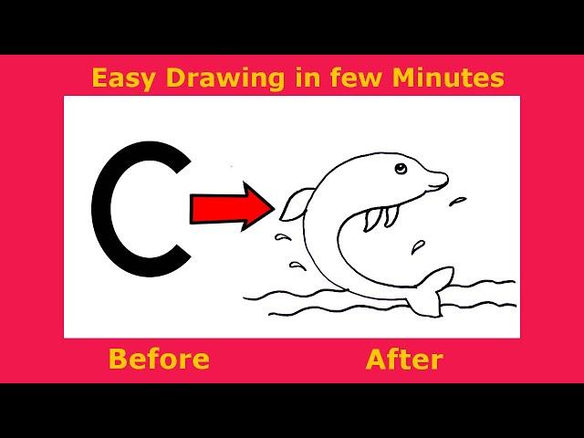 How To Draw Dolphin Using Alphabet "C" | kids Easy Art | Alphabet drawing - Creator Work Space.