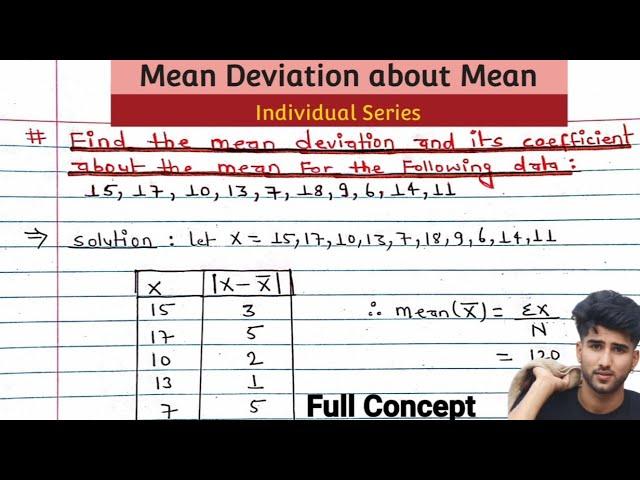 find mean deviation about mean and it's coefficient for individual Series|| Mean Deviation #Arya