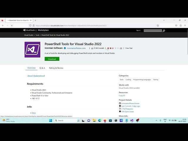 How to install powershell tools for visual studio 2022