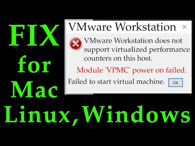 VMware Workstation does not support virtualized performance counters on this host | VPMC power fail