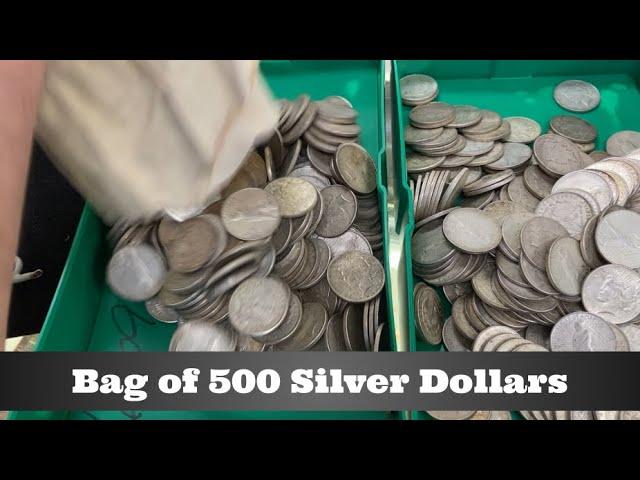 Open Bag of 500 Silver Dollars