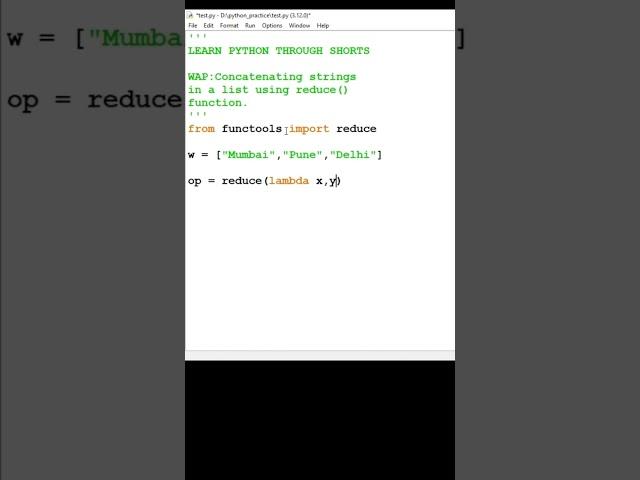 cancatenating strings using python's reduce function #shorts #python #coding #pythontricks #reduce