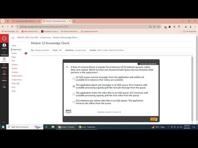 Module 12 Knowledge Check | AWS Academy Cloud Architecting | Building Decoupled Architectures | 100%