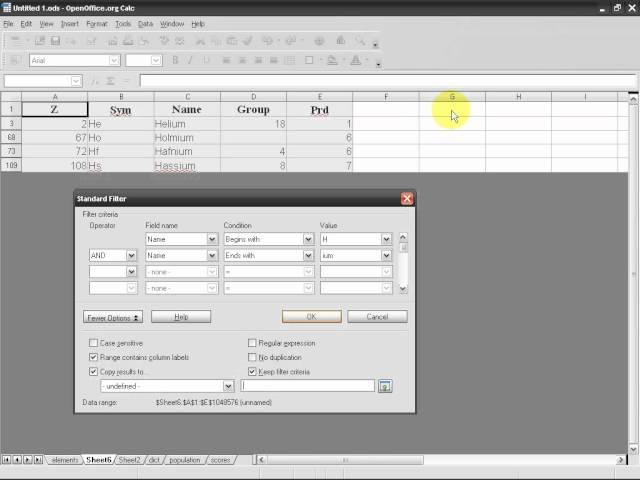 Calc (18): Filtering data (standard filter)