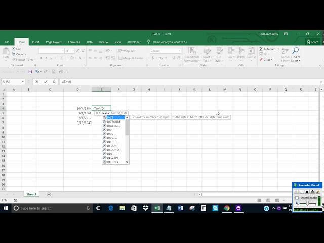 Get month name from a date in Excel