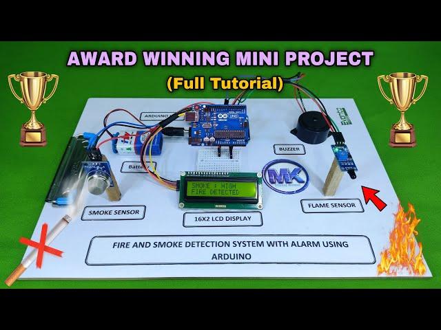 Fire and smoke detection system with alarm using arduino | award winning project | Arduino projects