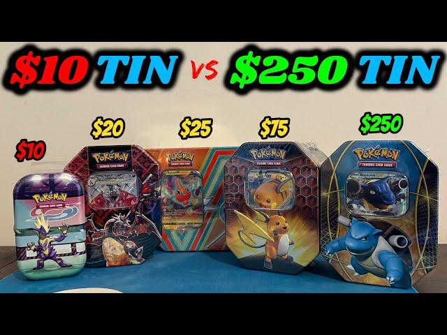 $250 POKEMON TIN vs. $10 POKEMON TIN!! Which is the BEST VALUE!! (pokemon card opening)