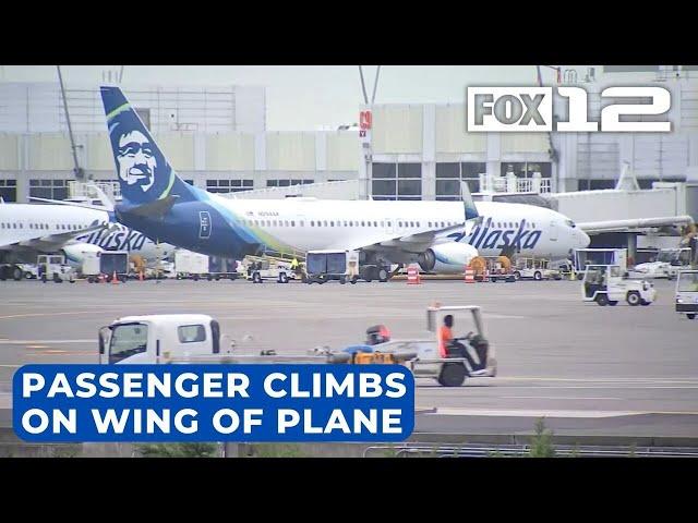 Anxious passenger walks onto wing of jet at Seattle airport