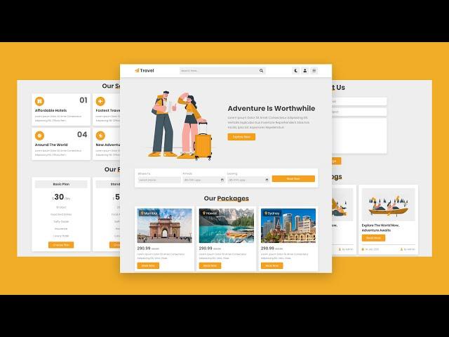 Complete Responsive Travel Agency Website Design Using HTML - CSS - JAVASCRIPT || Step By Step