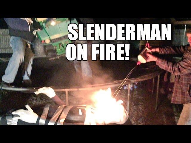 SETTING SLENDERMAN ON FIRE and UNMASKED! Backyard Wrestling Figures Championship Match!