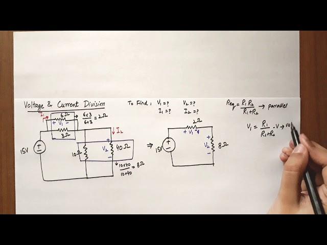 Voltage and current division circuit practice problem solution