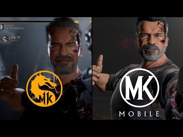 MK 11 vs MK Mobile - THE TERMINATOR all moves & Fatal Blow, Brutality comparison.