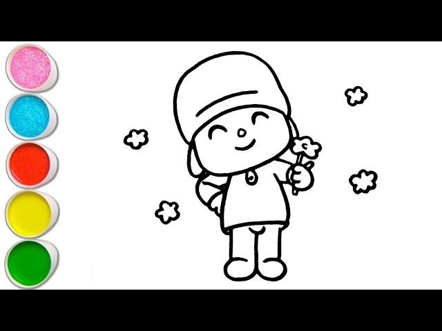 Pocoyo with Flower  Drawing, Painting and Coloring For Kids and Toddlers_ Kids Art