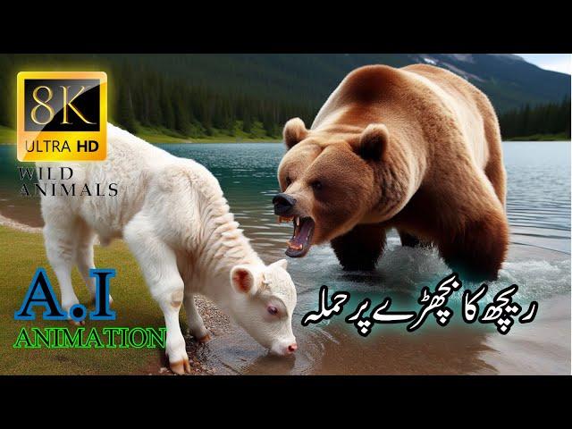 bear attack on a calf mother save calf  II ریچھ کا بچھڑے پر حملہ ماں نے بچا لیا