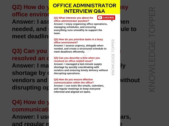 Office Administrator Interview Questions and Answers | Office Admin Job Interview Questions