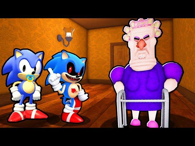 BABY SONIC AND BABY SONIC.EXE VS ESCAPE GRUMPY GRAN IN ROBLOX