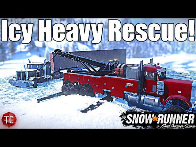 SnowRunner: Semi Truck WRECKED On The ICE ROAD! Heavy Rotator Recovery!!