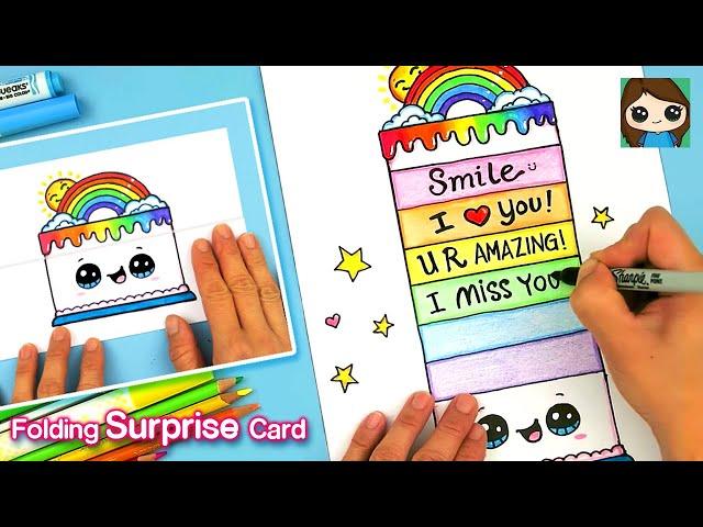 Spread Love Cuties! ️How to Make a Folding Rainbow Cake Pop Up Surprise Card