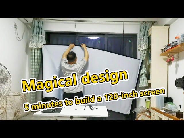 Magic portable folding projector screen, easy to install no wrinkles. Backyard outdoor movie screen