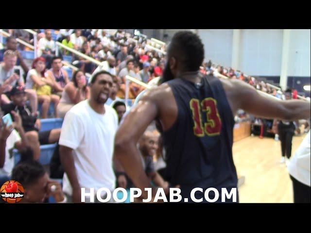 JAMES HARDEN CONFRONTS CRAZY FAN FOR ACCUSING HIM OF FLOPPING. HoopJab