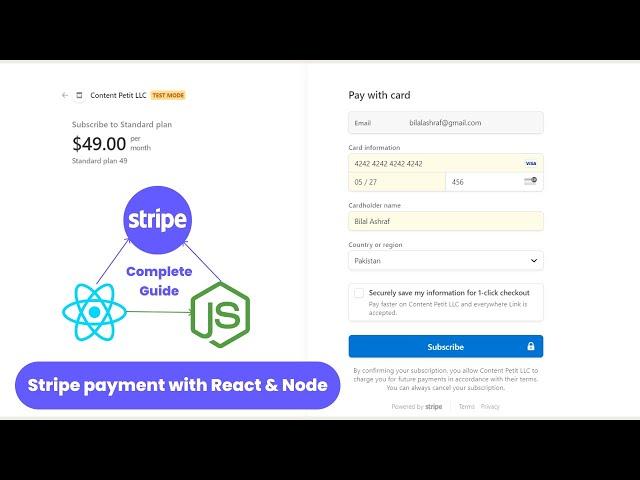 How to integrate stripe payment in react and node.js | Stripe integration in react js and node js