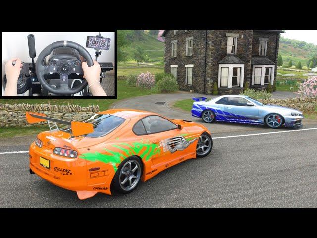 Forza Horizon 4 Drag Race: Toyota Supra vs Nissan Skyline R34 GTR (Steering Wheel) Gameplay