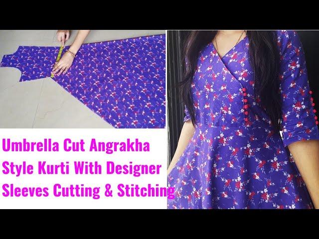 Umbrella Cut Kurti with Angrakha Pattern Neck & Designer Sleeves Cutting and Stitching