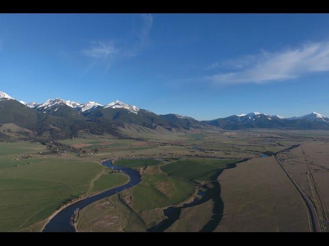 Aerial view of Paradise Valley, Montana.  DJI Phantom 4 UHD 4K