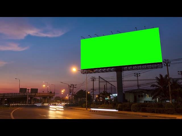 4k - Advertising billboard green screen on sidelines of expressway