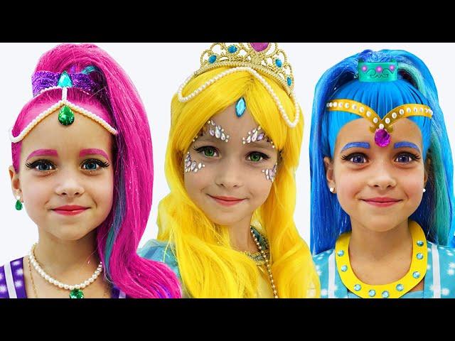 Sofia plays with Shimmer and Shine Dolls and dresses up as Princess for the Holiday