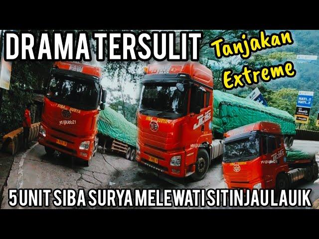 MOMEN TERSULIT !!! Konvoi 5 Unit Truk Trailer Siba Surya Lewat Sitinjau Lauik