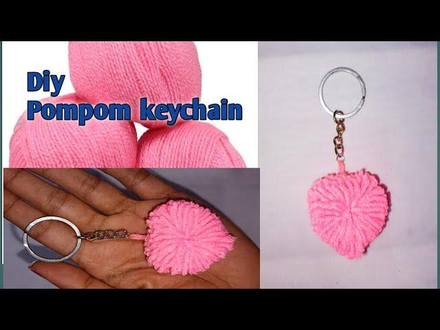 Diy pompom keychain l Pompom keychain ideas with woolan l Diy Heartshape PomPom keychains