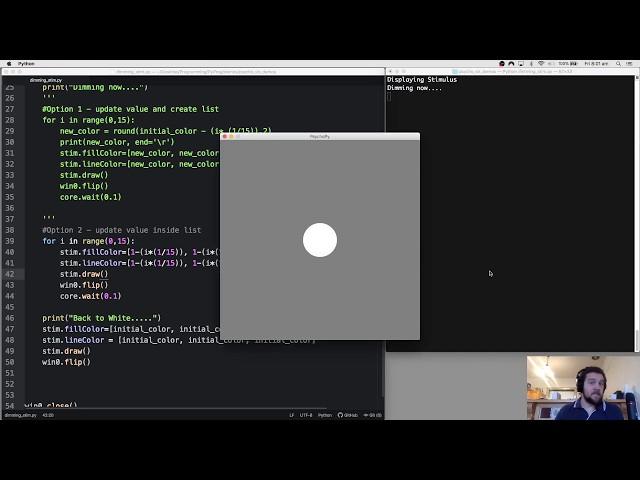 Creating Visual Stimuli in Python 3.7 (video 3.6) : Dimming our stimulus