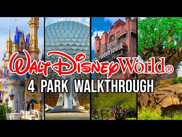 Every Disney World Park Walkthrough - Magic Kingdom, EPCOT, Hollywood Studios & Animal Kingdom [4K]