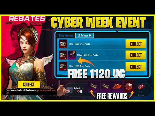 GET FREE 1120 UC REBATE | FREE MYTHIC EMBLEM | CYBER WEEK EVENT | FREE PERMANENT OUTFIT |PUBG MOBILE