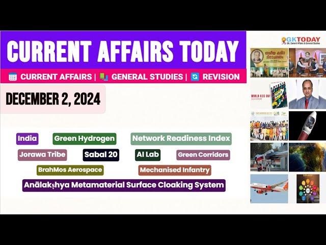 2 December, 2024 |Current Affairs Today |Top MCQs with Static GK & Detailed Revision by GKTODAY 