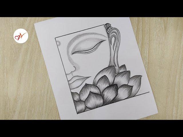 Creative Buddha drawing with pencil step by step | How to draw Lord Buddha face