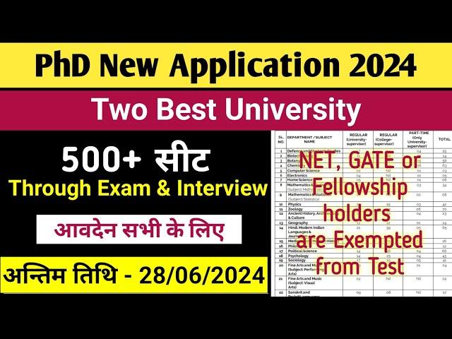 PhD 03 New Application 2024, 500+ seat, आवेदन सभी के लिए, PhD Admission 2024