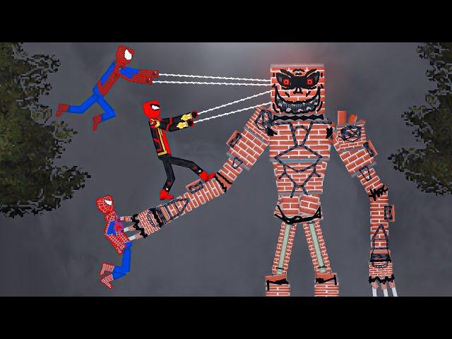 Spider-Man Team vs Brick Golem in People Playground