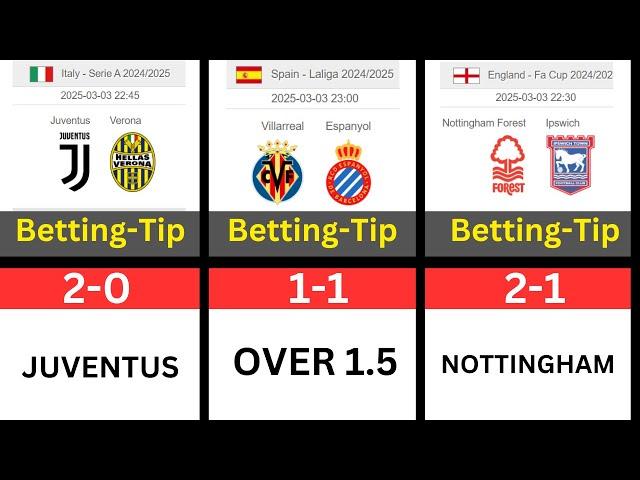 Match Predictions: Nottingham Forest vs Ipswich vs Juventus vs Verona vs Villarreal vs Espanyol