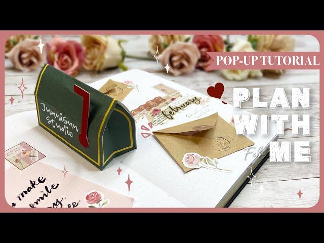 Mailbox & Love Letter Bullet Journal | February 2022 PLAN WITH ME | Pop-up Card Tutorial