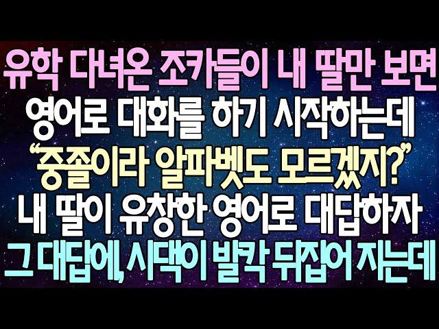 (반전 사연) 유학 다녀온 조카들이 내 딸만 보면 영어로 물어보기 시작하는데 내 딸이 유창한 영어로 대답하자 그 대답에, 시댁이 발칵 뒤집어 지는데 /사이다사연/라디오드라마