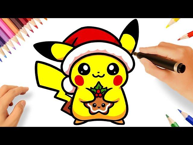 HOW TO DRAW CHRISTMAS PIKACHU EASY