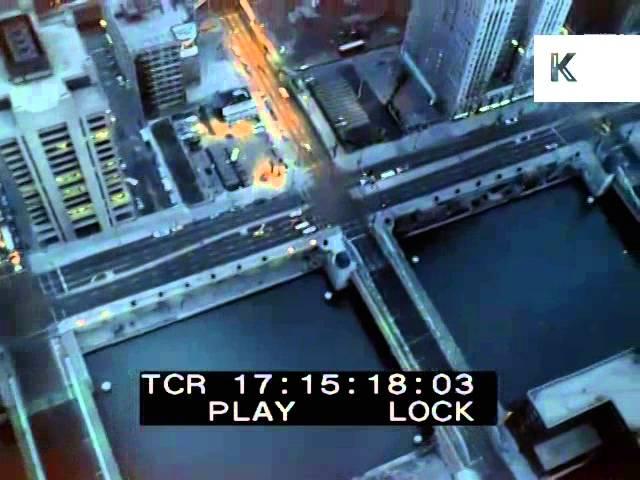 Aerial Chicago, Night, 1980s/ 1990s, Archive Footage