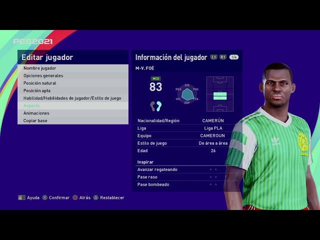 Marc Vivien Foé - PES Clasico (Face, Body& Stats)