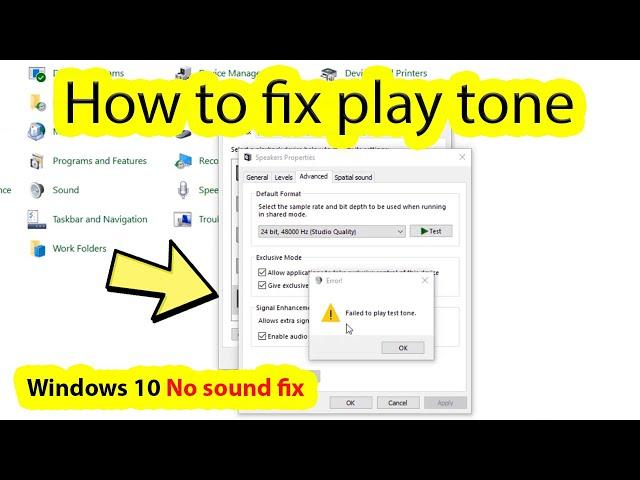 How to fix failed to play test tone windows 10