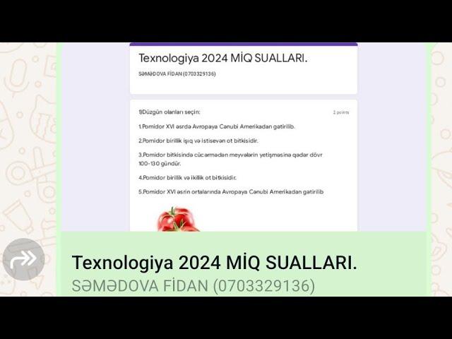 TEXNOLOGİYA MİQ 2024 Suallarının izahı