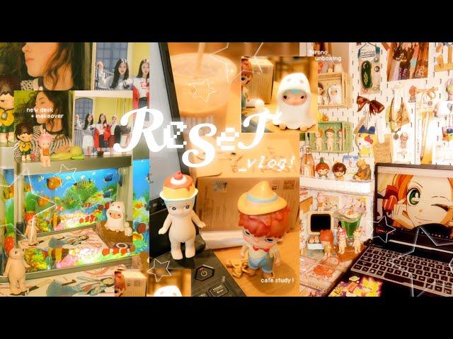  reset vlog: cafe study, huge desk makeover + setup with vernal, unboxing my laptop, and hirono!